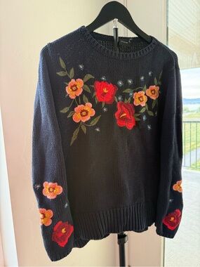 Women’s Navy Floral Embroidered Sweater